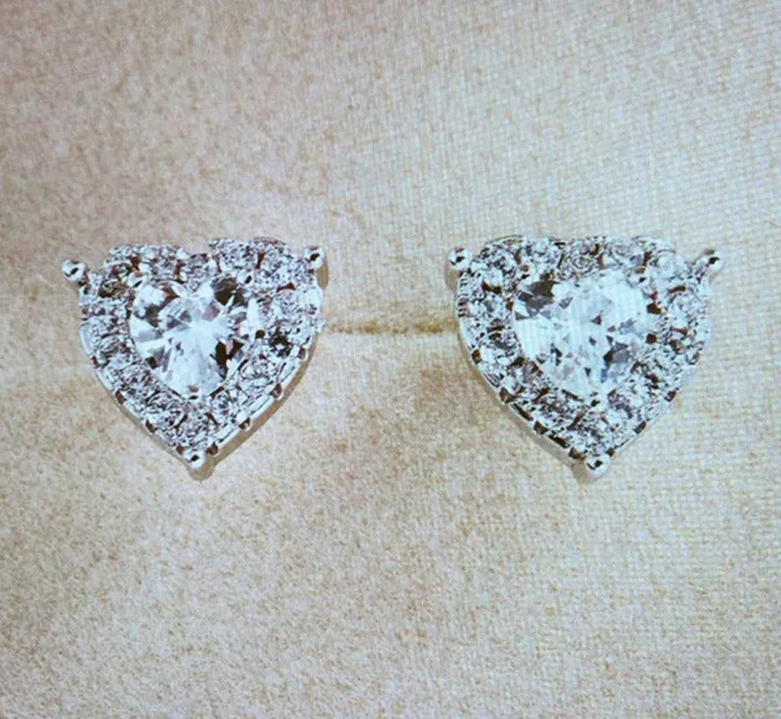 Exquisite Fashion Crystal Full Diamond Stud Earrings Love Heart Shape Cut Ear St
