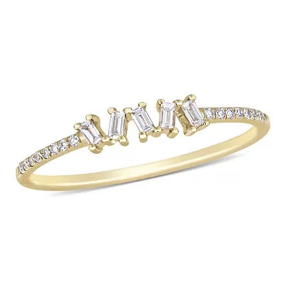 0.13 CT. T.W. Baguette and Round-Cut Diamond Five Stone Ring in 14K Yellow Gold