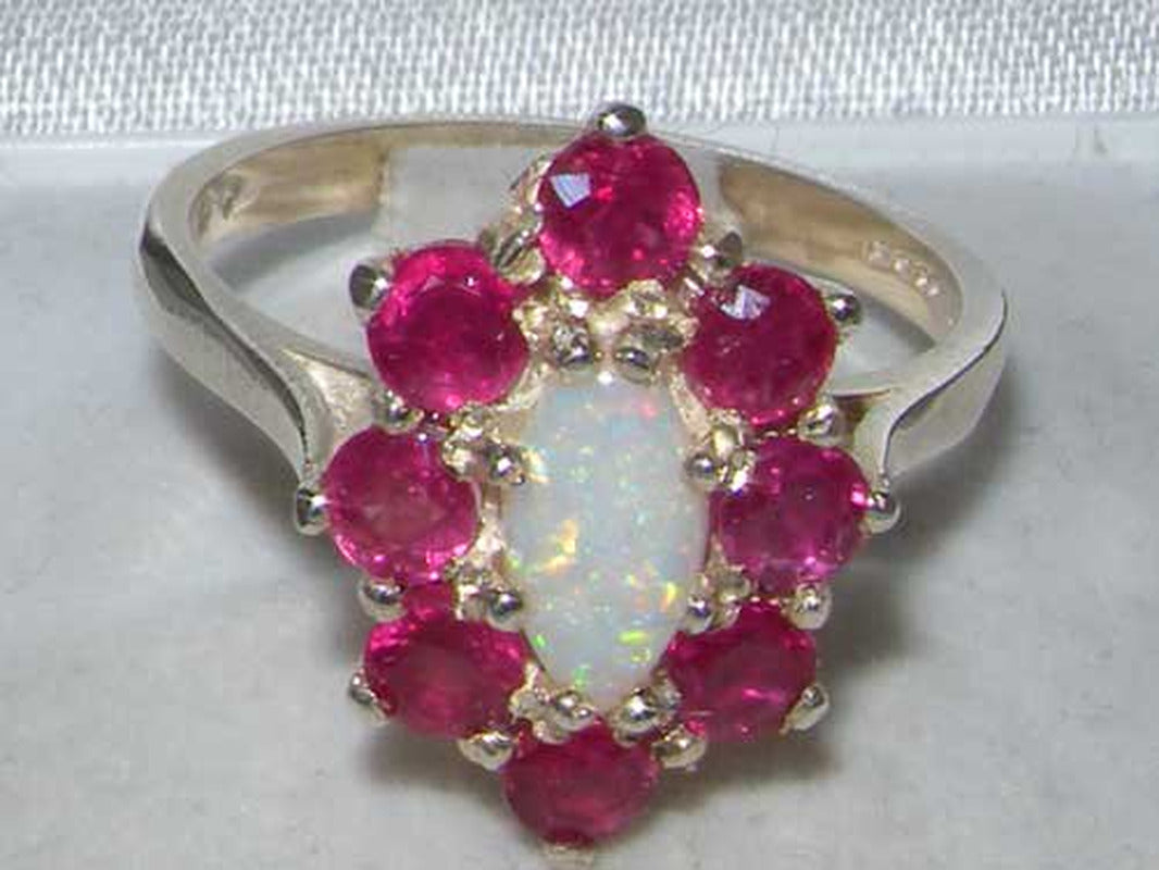 LBG British Made Traditional Solid 925 Sterling Silver Ring with Natural Opal &