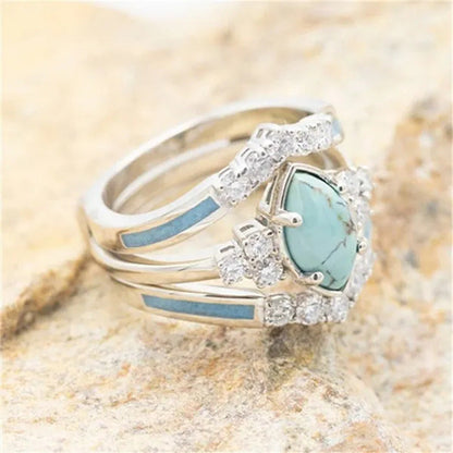Newest 3Pcs/Set Women'S 18 K Gold Multilayer Hollow Turquoise Ring Band Exquisit