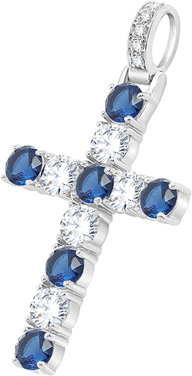 3.20MM round Cut Simulated Multicolor Gemstone & 0.70 Cttw Natural Diamond Cross