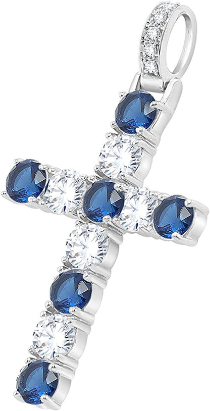 3.20MM round Cut Simulated Multicolor Gemstone & 0.70 Cttw Natural Diamond Cross