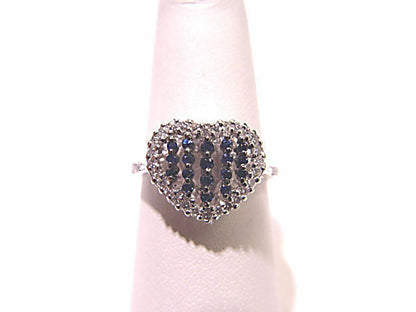BLUE SAPPHIRE .21 CT ROUND SHAPE DIAMOND .35 CT ROUND SHAPE 18 K WHITE GOLD RING