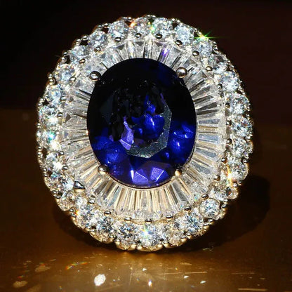 Elegant 925 Silver Sapphire & White Sapphire Birthstone Gemstones Engagement Wed