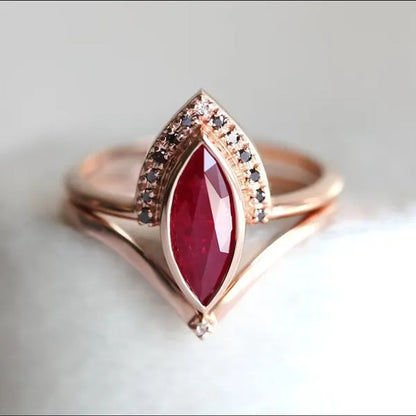 1PC Rose Gold Natural Rhombus 2 in 1 Ruby Engagement Ring Marquise Bridal Weddin