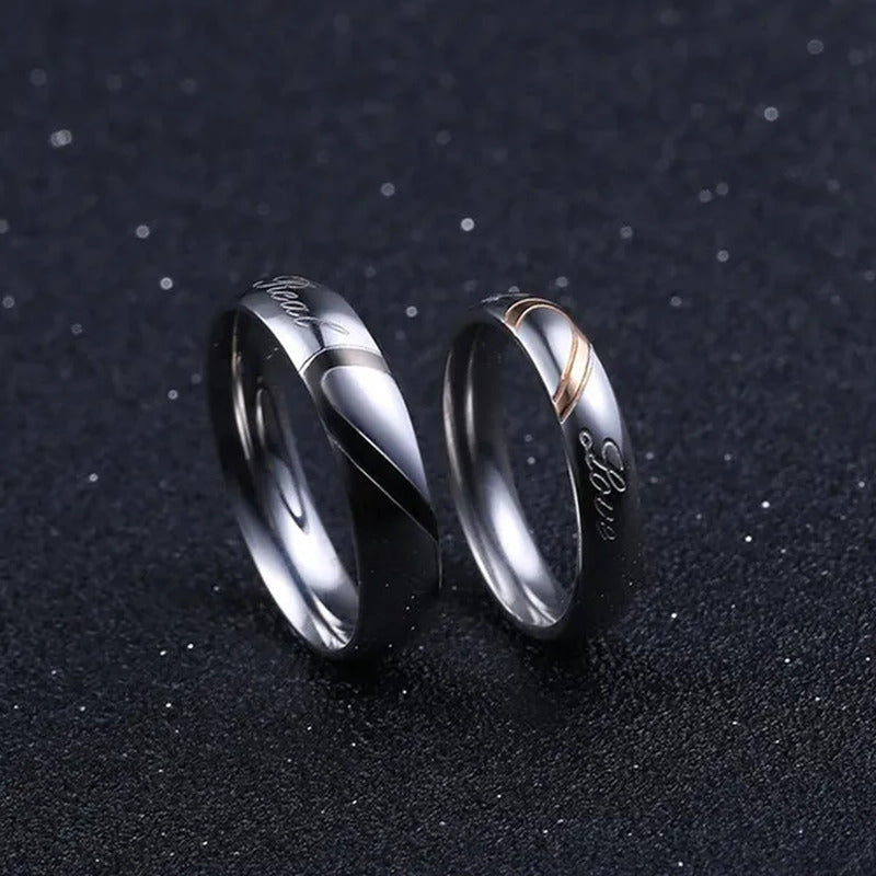 2 Pcs / Set . Heart of Love Couple Titanium Steel Wedding Rings for Women Fashio