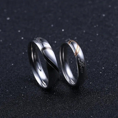 2 Pcs / Set . Heart of Love Couple Titanium Steel Wedding Rings for Women Fashio