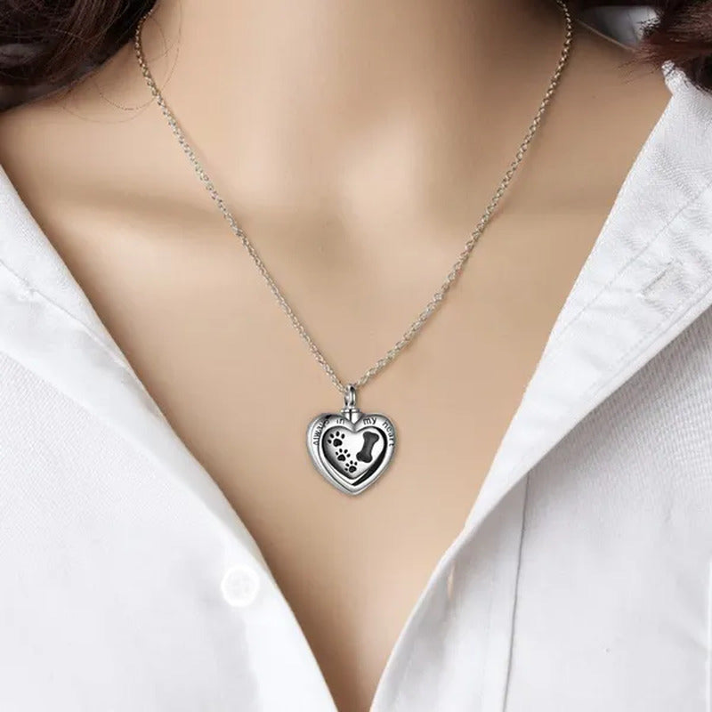 Footprint Jewelry Urn Necklace for Ashes Love Heart Pendant Bone Paw