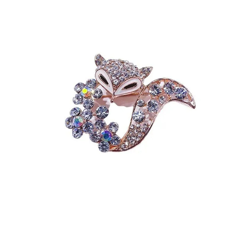 New Little Fox Brooch Crystal and Rhinestone Animal Brooches Coat Hat Accessorie