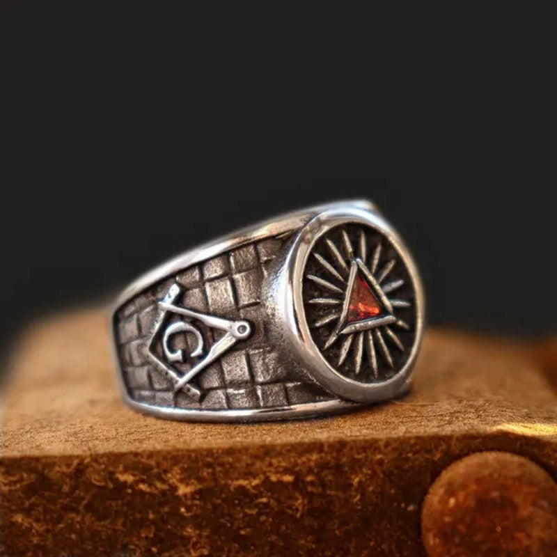 Retro Masonic Triangle Ruby Ring Mason Master Ring 316L Stainless Steel Ring Mas