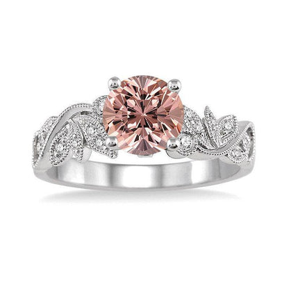 Limited Time Sale 1.25 Carat round Cut Morganite and Diamond Flower Leaf Shape E