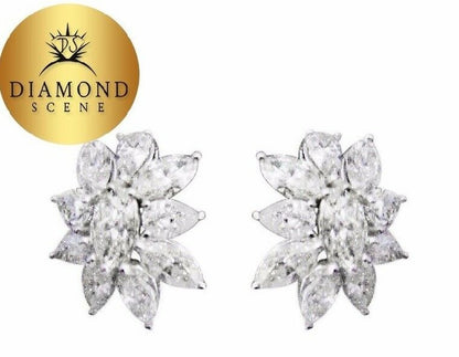 DIAMOND CLUSTER EARRING 14 MARQUISE 6 PEAR SHAPE CLUSTER HUGGIE DIAMOND EARRING
