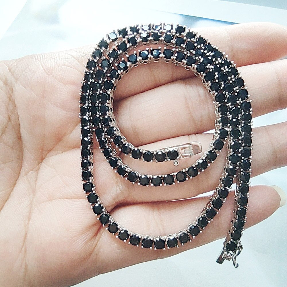 16-24 Inch (41-60 Cm) Real 925 Sterling Silver Tennis Chain Necklace Pave 3 Mm