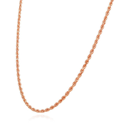 Solid 10K Rose Gold 2.2Mm Rope Link Chain Necklace 18&Quot;-22&Quot;