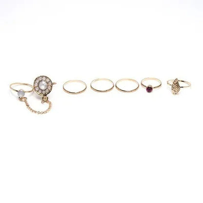 7Pcs/Set Europe and the United States Retro Inlaid Moonlight Ruby Chain Knuckle
