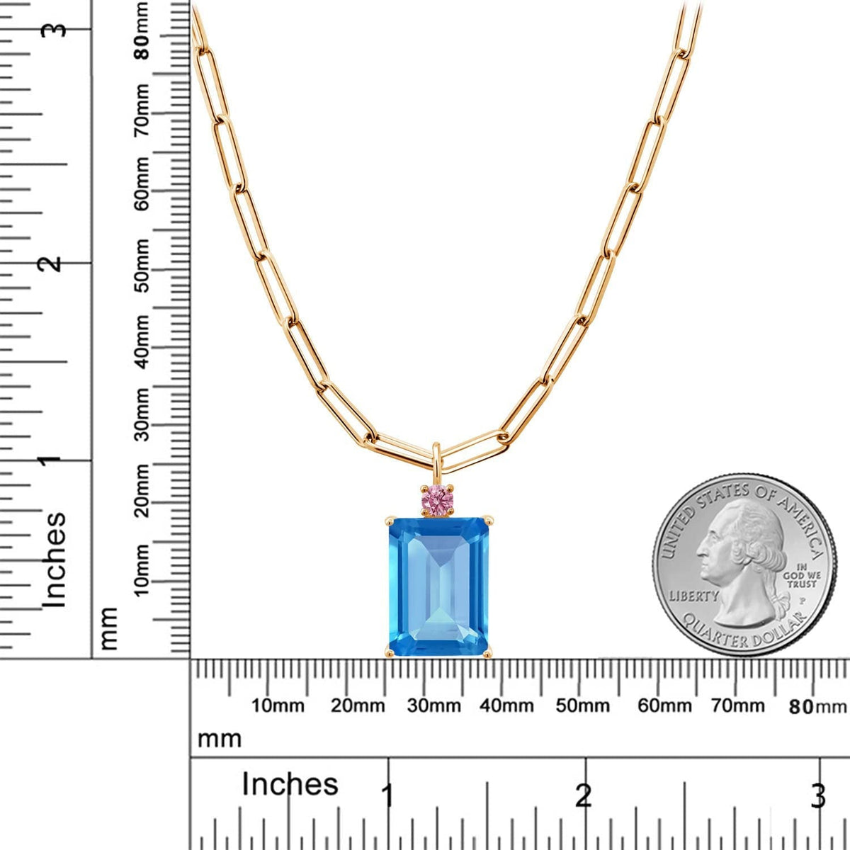 16.25 Ct Swiss Blue Topaz Pink Lab Grown Diamond 18K Yellow Gold Plated Silver P
