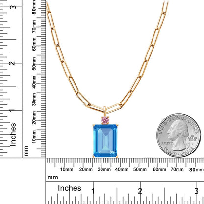 16.25 Ct Swiss Blue Topaz Pink Lab Grown Diamond 18K Yellow Gold Plated Silver P