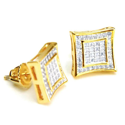 Hip Hop Iced Micro Pave LAB DIAMOND CZ Setting Earring Men'S 14K Gold Plated Squ