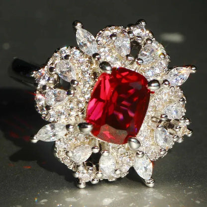 Gorgeous 925 Silver Natural Gemstones White Sapphire & Ruby Ring Wedding Birthst