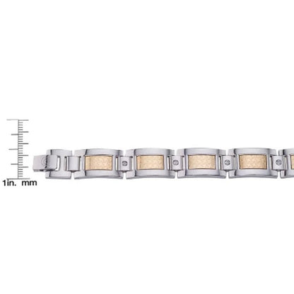 Men'S Diamond Bracelet in Stainless Steel with 18K Yellow Gold Accent
