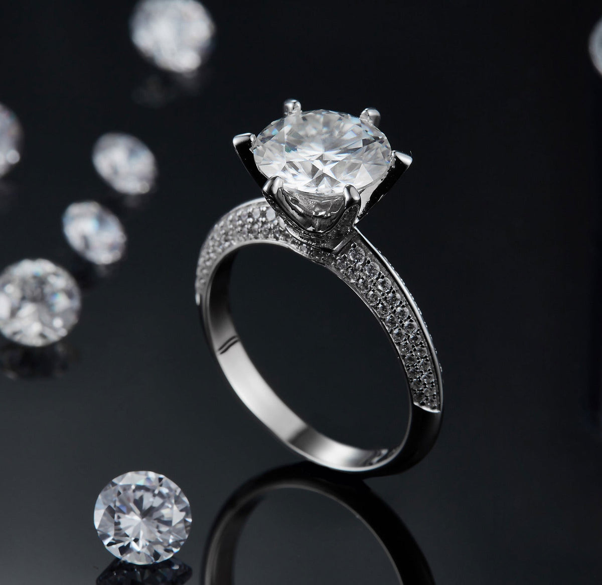 S925 Silver Plated White Gold Moissanite Diamond Ring for Women