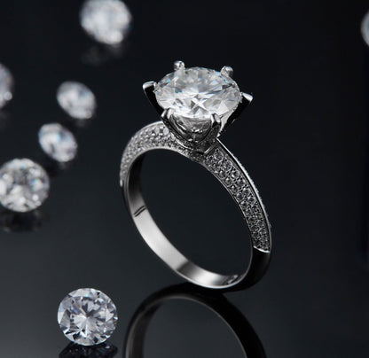 S925 Silver Plated White Gold Moissanite Diamond Ring for Women