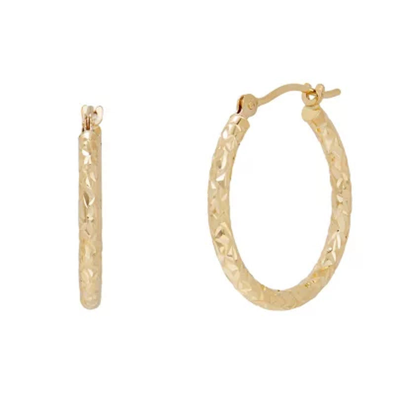 14K Yellow Gold Diamond-Cut Hoop Set