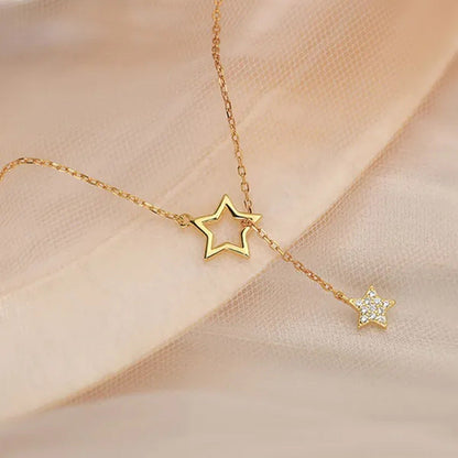 Women'S Fashion Jewelry Simple Diamond Pentagram Pendant Necklace Tassel Clavicl