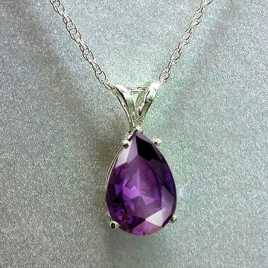 Elegant Bridal Clavicle Necklace 925 Sterling Silver Teardrop Amethyst Necklace