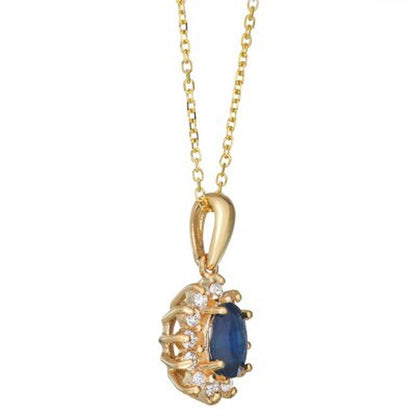 Blue Sapphire and Diamond Pendant in 14K Gold