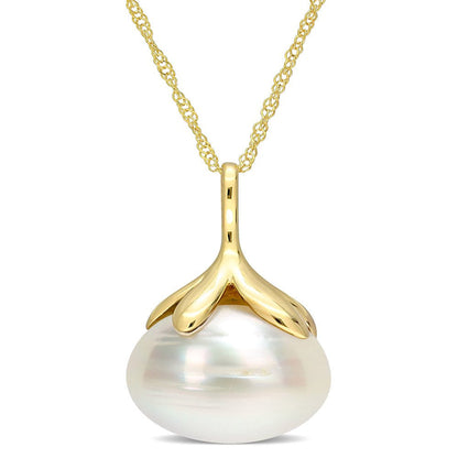 10-11Mm Drop South Sea Cultured Freshwater Pearl 14Kt Yellow Gold Leaf Crown Dro