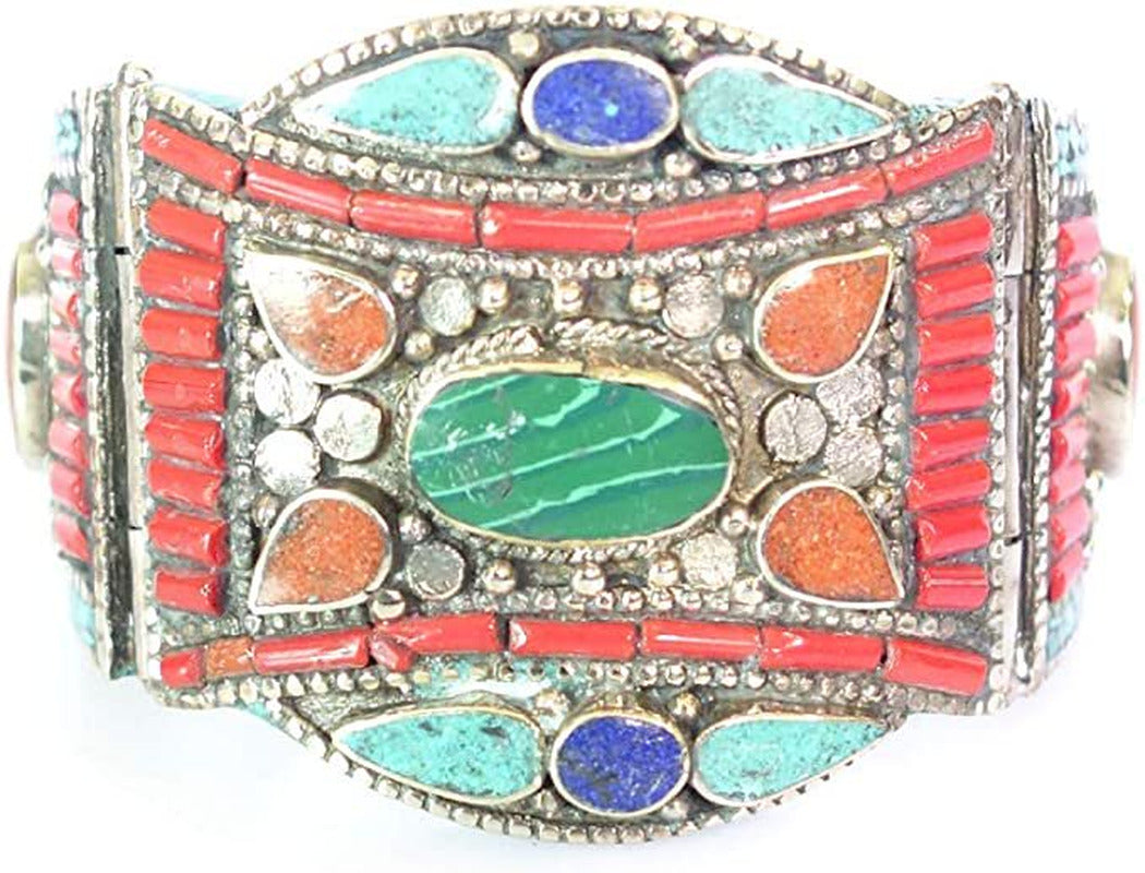 Handmade Cuff Bracelet in Coral, Turquoise, Lapis Lazuli, Gemstone for Women Uni
