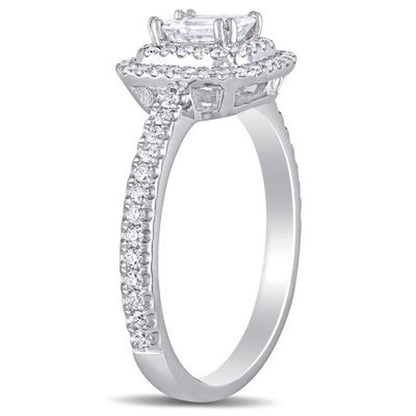 Allura 0.95 CT. T.W. Emerald and Round-Cut Diamond Double Halo Engagement Ring i