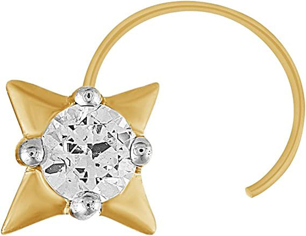 0.10 Ct round Natural Diamond 10K Yellow Gold Solitaire Stud Nose Pin