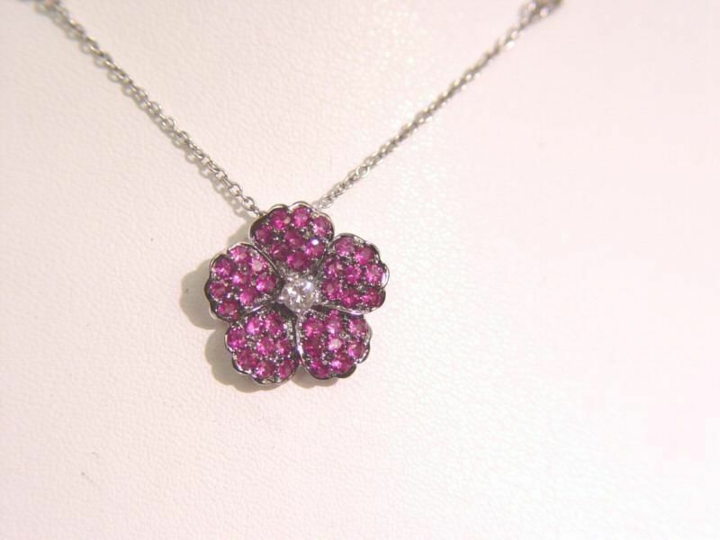 PINK SAPPHIRE FLOWER PENDANT 1.16 CT ROUND BRILLIANT DIAMOND PENDANT