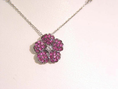 PINK SAPPHIRE FLOWER PENDANT 1.16 CT ROUND BRILLIANT DIAMOND PENDANT