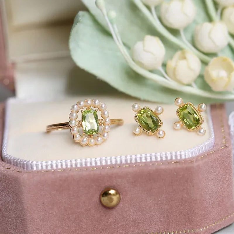Agete Same Japanese Ring Rectangular Peridot Silver Ring Natural Freshwater Pear