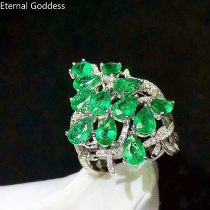 High Jewelry S925 Sterling Silver Natural Emerald New Girls Fashion Gem Rings