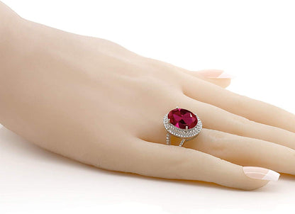925 Sterling Silver Red Created Ruby Women'S Cocktail Engagement Ring (7.19 Cara
