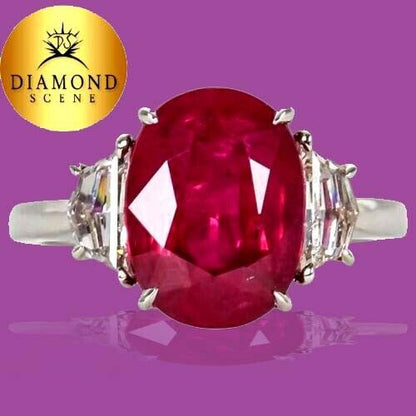 5 Carat GIA Cert Ruby Diamond Platinum Ring