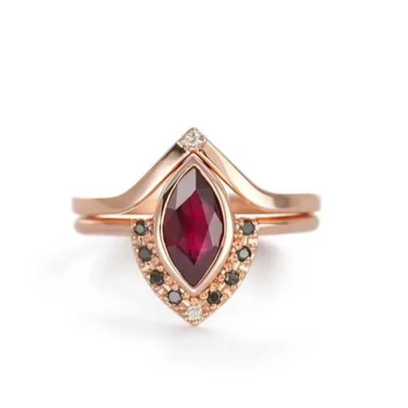 Unique Natural Rhombus 2 in 1 Ruby Engagement Rose Gold Ring Marquise Bridal Wed