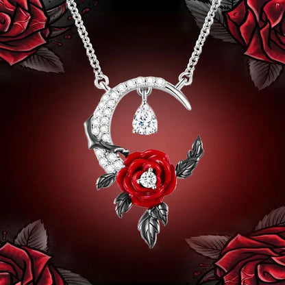 Creative Exquisite Crescent Pendant Rose Necklace 925 Sterling Silver Necklace F