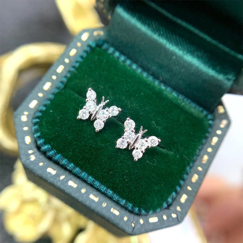 100% 18K White Gold Women Stud Earrings Real Natural Diamond Earring Fashion