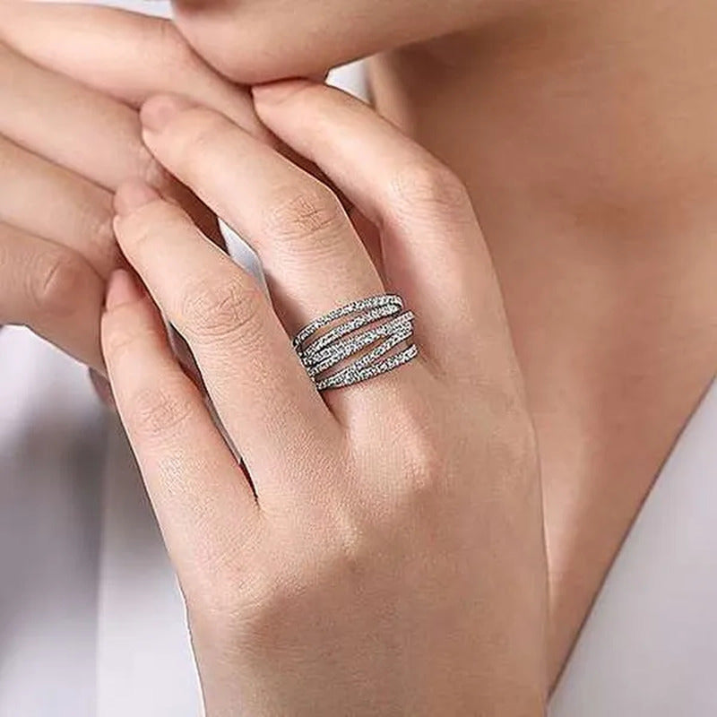 Exquisite 925 Sterling Silver Micro Pave Diamond Multilayer Rings for Women Brid