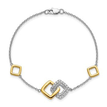 14K Two-Tone Gold Polished Dia. Double Square 7'' Bracelet