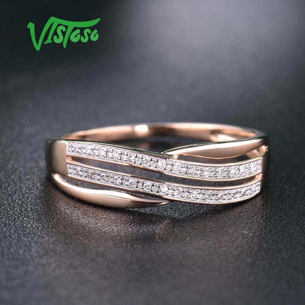 Genuine 14K 585 Rose Gold Chic Rings for Lady Sparkling Diamond Engagement