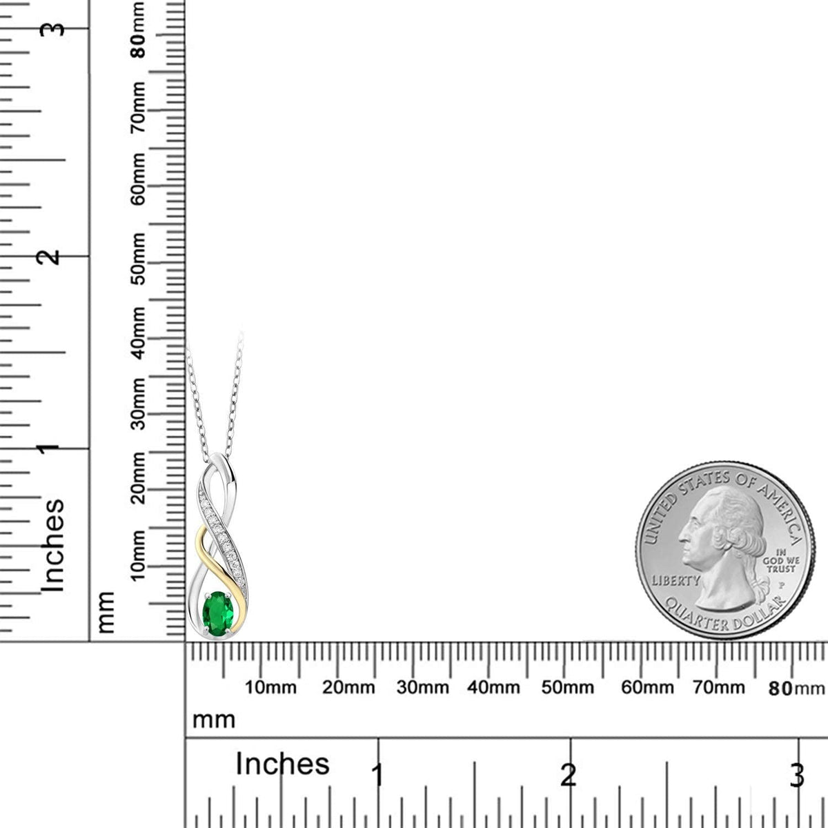 925 Sterling Silver and 10K Yellow Gold Green Nano Emerald and White G-H Lab Gro
