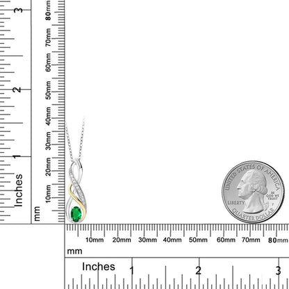 925 Sterling Silver and 10K Yellow Gold Green Nano Emerald and White G-H Lab Gro