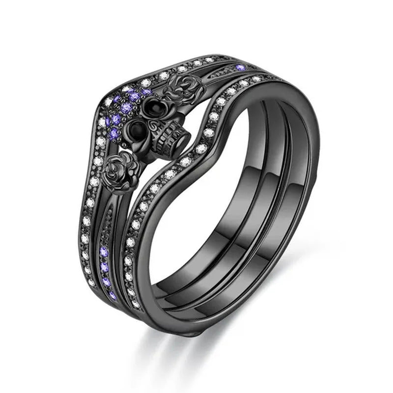 Skull Roses Ring Set Zircon Crystal Black Fashion Wedding Jewelry Gift Rings
