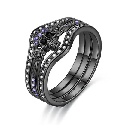 Skull Roses Ring Set Zircon Crystal Black Fashion Wedding Jewelry Gift Rings